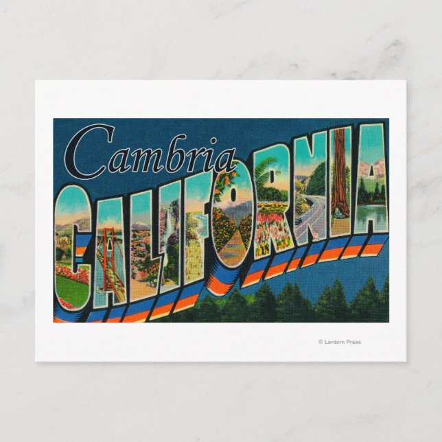 Postal Cambria, California - escenas grandes de la letra (Anverso)