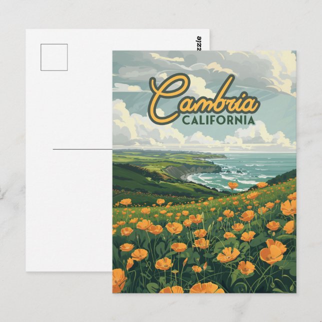 Postal Cambria California Poppies Flores Costa del Pacífi (Anverso / Reverso)