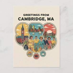 Postal Cambridge Massachusetts Años 50 Viajes Retro