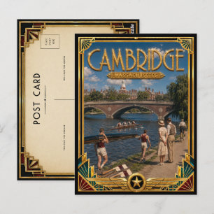 Postal Cambridge Massachusetts Arte Deco Vintage Dorado