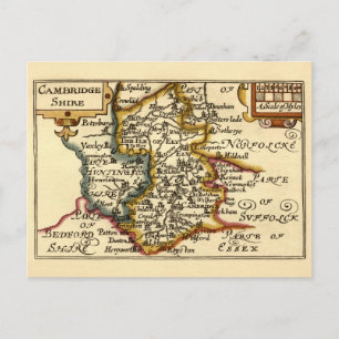 Postal Cambridgeshire Condado de Inglaterra Mapa Anticuar