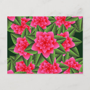 Postal Camelias Rosa Coral y Hojas Verdes