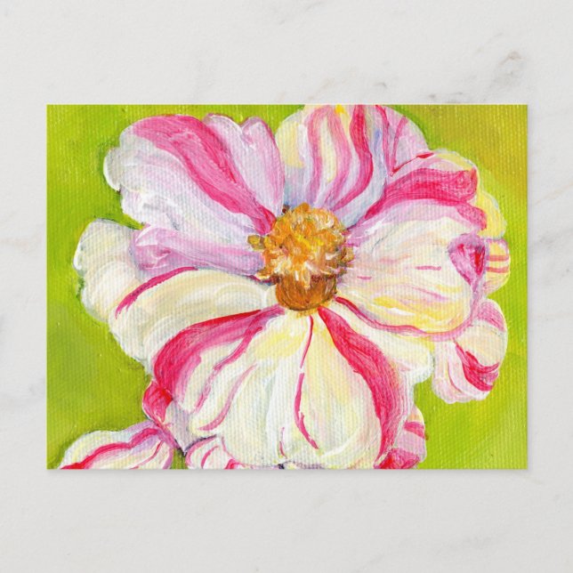 Postal Camellia rosa y blanca en verde anime (Anverso)