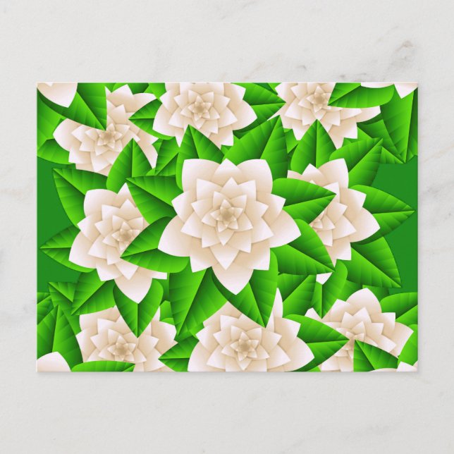 Postal Camellias blancas y hojas verdes (Anverso)