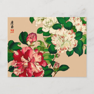 Postal Camellias japonesas antiguas. Rosa profundo en Bei