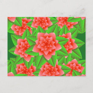 Postal Camellias Naranja de coral y hojas verdes