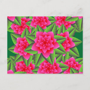 Postal Camellias rosas Fuschia y hojas verdes