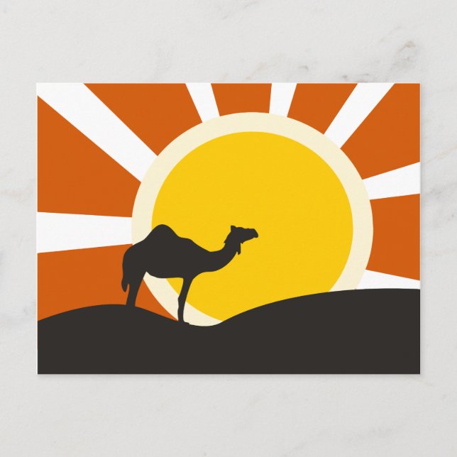 Postal Camello con atardecer (Anverso)