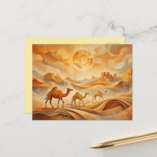 Postal Camellos del amanecer del desierto Arenas movediza