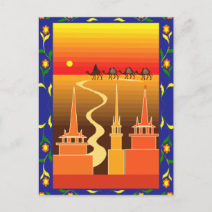 Postal Camellos más allá de la ciudad