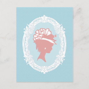 Postal Cameo de cosecha azul y rosa