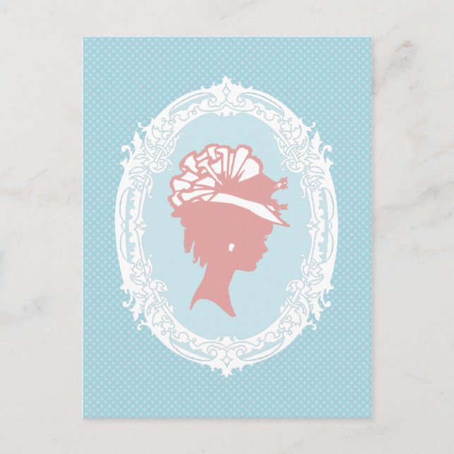 Postal Cameo de cosecha azul y rosa (Anverso)