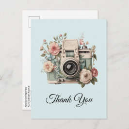 Postal Camera with Flowers Retro Pastel Image Thank You