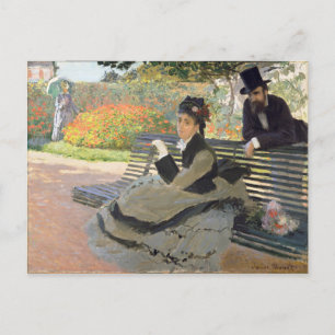 Postal Camille Monet en un banco Claude Monet
