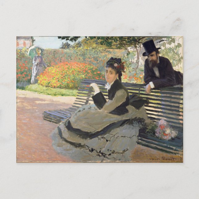 Postal Camille Monet en un banco Claude Monet (Anverso)