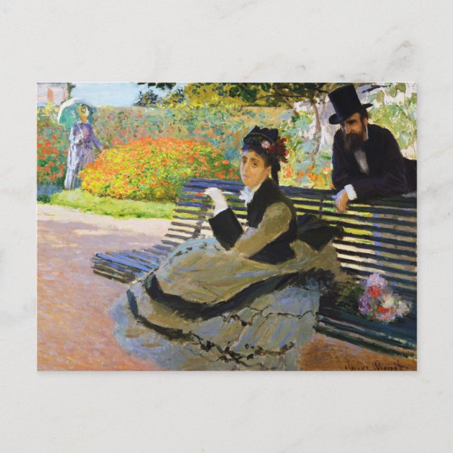 Postal Camille Monet en un banco de jardín Claude Monet (Anverso)