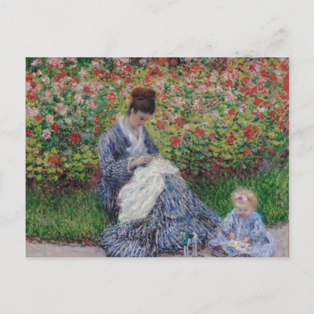 Postal Camille Monet y un niño por Claude Monet Postcard (Anverso)