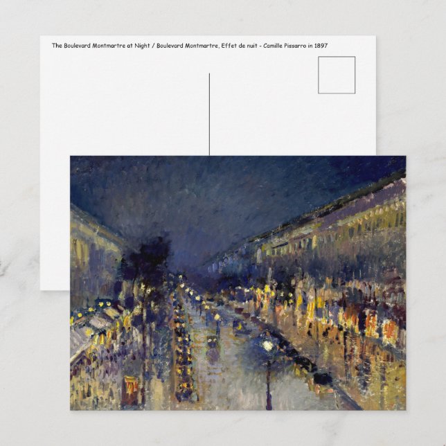 Postal Camille Pissarro - Boulevard Montmartre de noche (Anverso / Reverso)