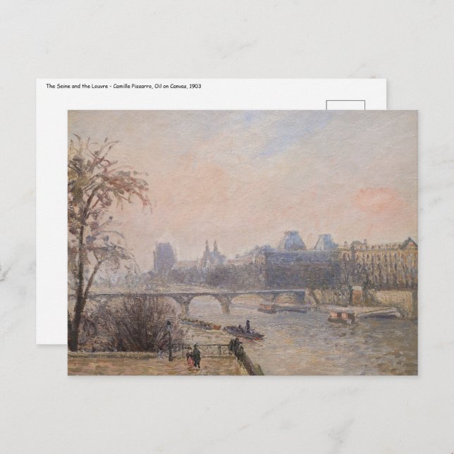 Postal Camille Pissarro - El Sena y el Louvre (Anverso / Reverso)