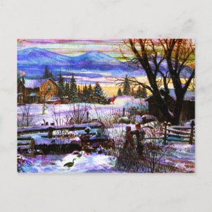 Postal Camina de invierno Hogar Chica y perro