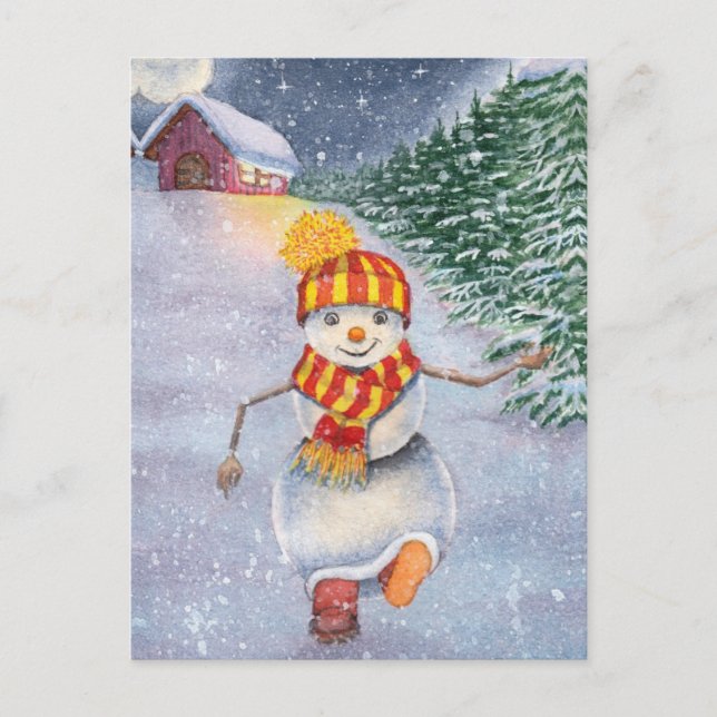 Postal Caminando navidades de snowman (Anverso)