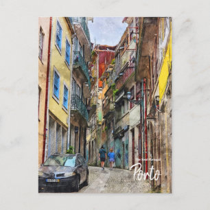 Postal Caminando por el callejón trasero Porto-Portugal