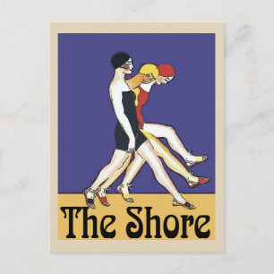 Postal Caminando por la costa de Jersey, estilo vintage.