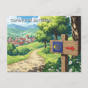 Postal Caminante de Camino de Santiago Paseo Puesta de so