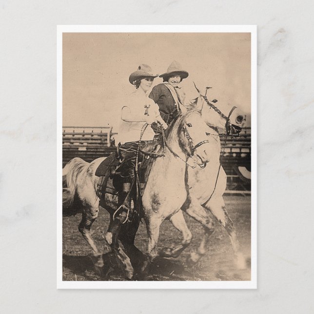 Postal Caminantes rodeo vintage de cowgirl 1910 (Anverso)