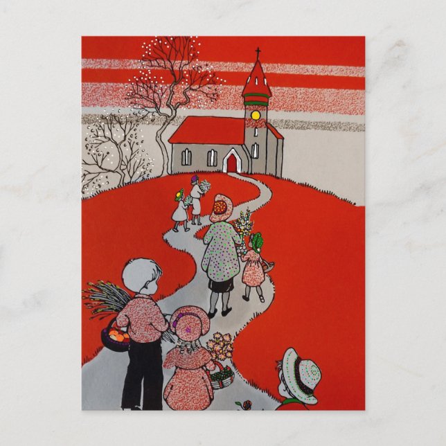 Postal Caminata vintage a la iglesia (Anverso)
