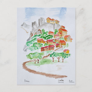 Postal Camino a la Fortaleza de Corte Córcega, Francia