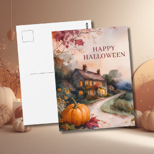 Postal Camino de Calabaza Acogedor Halloween