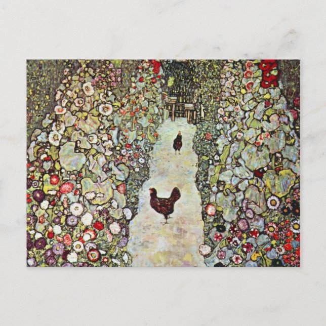 Postal Camino de jardín con pollos, Gustav Klimt, Art Nou (Anverso)