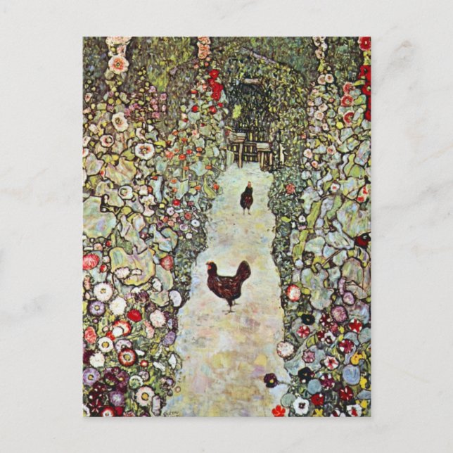 Postal Camino de jardín con pollos, Gustav Klimt, Art Nou (Anverso)