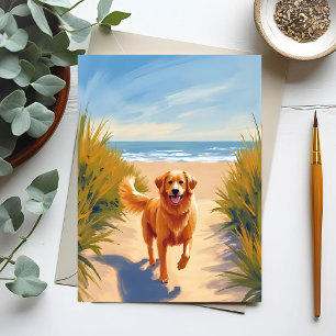 Postal Camino de la playa del Golden Retriever   Perro de