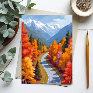 Postal Camino de Otoño   Aquarela de Naturaleza con Folla