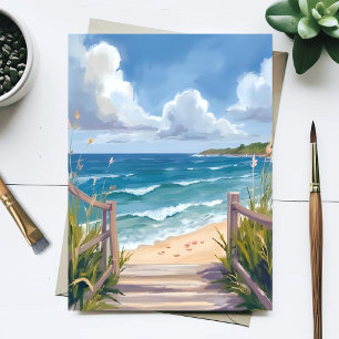 Postal Camino de Playa Acuarela Dunas Costeras Pintura de