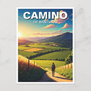 Postal Camino de Santiago Hiker Senderismo Sunset