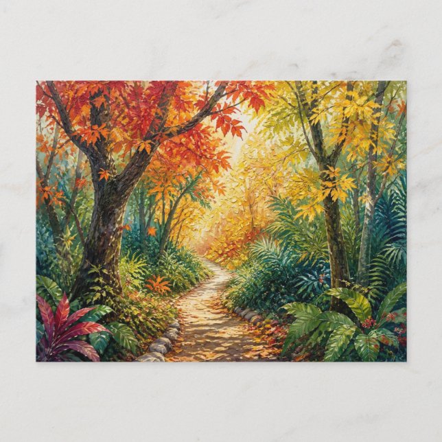 Postal Camino del Bosque de Otoño (Anverso)