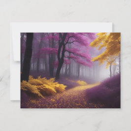 Postal Camino dorado a través de un bosque morado