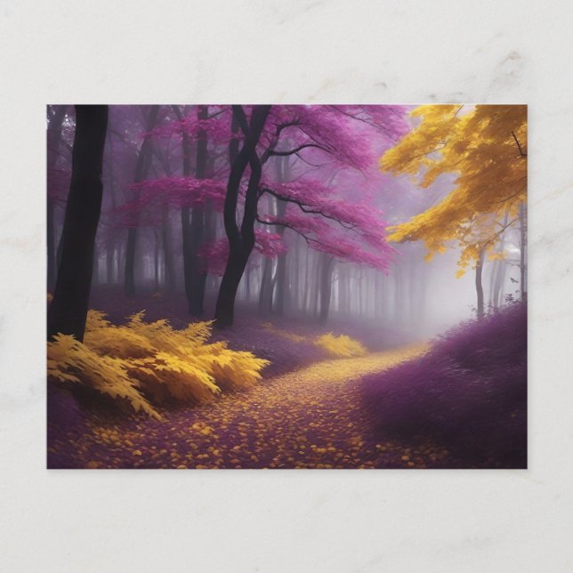 Postal Camino dorado a través de un bosque morado (Anverso)