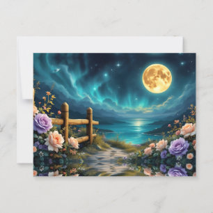 Postal Camino Floral A La Playa A La Luz De La Luna