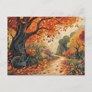 Postal Camino Ilustrado de Bosque Otoñal Caprichoso