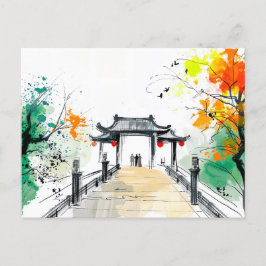 Postal Camino que lleva a un templo de la montaña