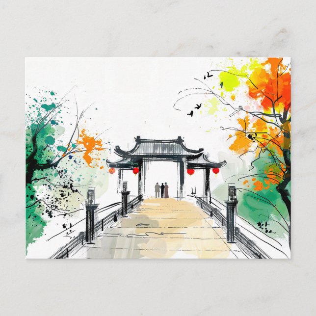 Postal Camino que lleva a un templo de la montaña (Anverso)