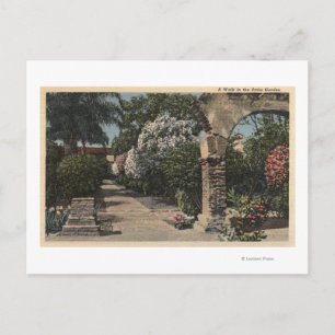 Postal Caminos del jardín de la misión del patio