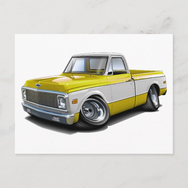 Postal Camión amarillo-blanco Chevy C10 1970-72 (Anverso)