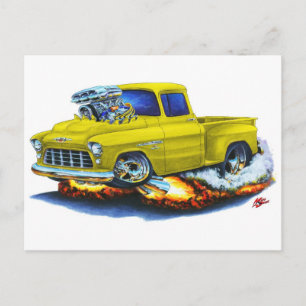 Postal Camión amarillo Chevy Stepside Pickup 1955