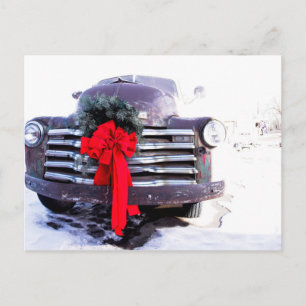 Postal Camión antiguo con corona de Navidades festivos