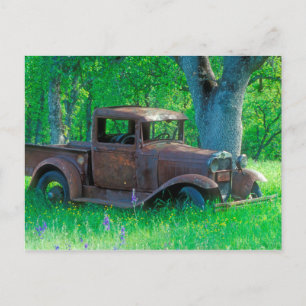 Postal Camión antiguo oxidado en una pradera